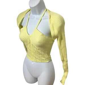 American Eagle Set WMNS Small Yellow 2 Piece bolero‎ Halter Top Cropped Ribbed
